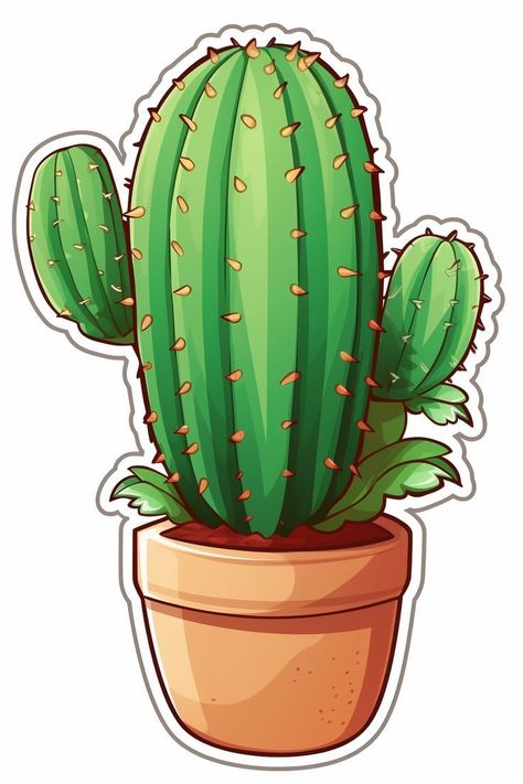 Cactus Cartoon, Cartoon Cactus, Cactus Paintings, Vector Portrait Illustration, Cactus Stickers, Valentine Coloring Pages, African Art Paintings, Green Sticker, Tumblr Stickers