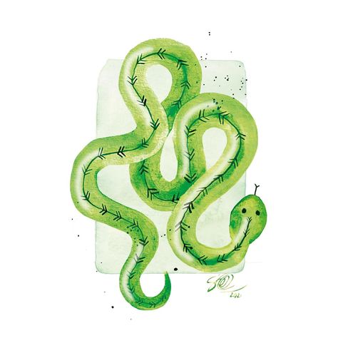 Green snake Art Brainstorm, Snake Watercolor, Green Snake, Watercolor Painting, Watercolor Paintings, Green, Art, Watercolour Painting