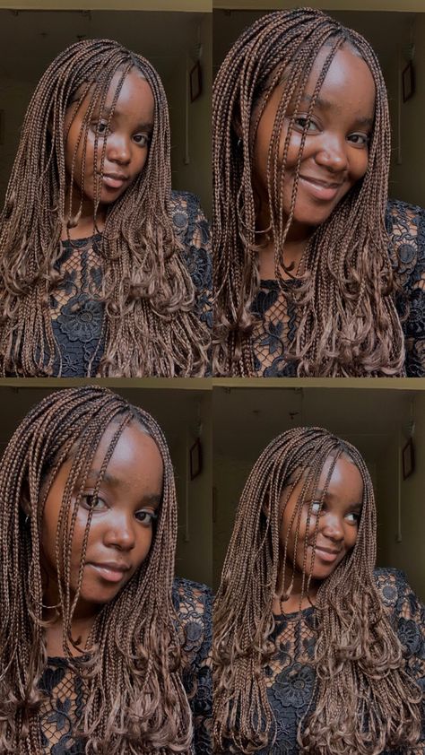 Chocolate Braids Hair, Y2k Layered Braids, Braids With Layered Hair, Layered Micro Braids Y2k, Colour 4 Braids, Red Brown Braids, Braids With Layers, Short Layered Braids, Layered Braids Black Hairstyles