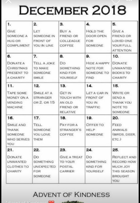 Mo Reynolds on Twitter: "Advent calendar of #kindness. 25 days of #kind acts.… " Friends Hugging, Christmas Memes, Acts Of Kindness, Inspirational Bible Verses, 30 Day Challenge, Holiday Projects, Random Acts Of Kindness, Christmas Countdown, Real Food