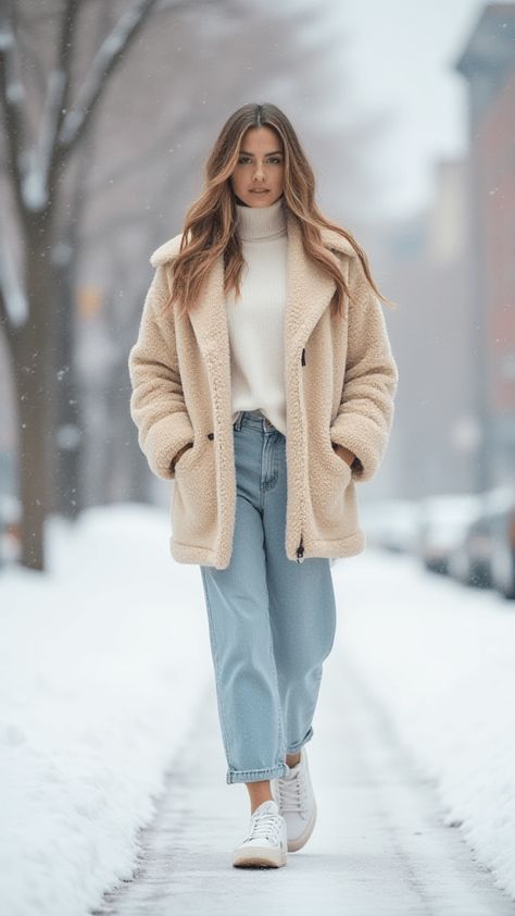 Fuzzy Jean Jacket Outfits, Fuzzy Jean Jacket, White Sherpa Jacket Outfit, Winter Midi Skirt, Winter Midi Skirt Outfit, Midi Skirt Outfit Ideas, Cashmere Lounge Set, Sherpa Jacket Outfit, Comfy Winter Outfits