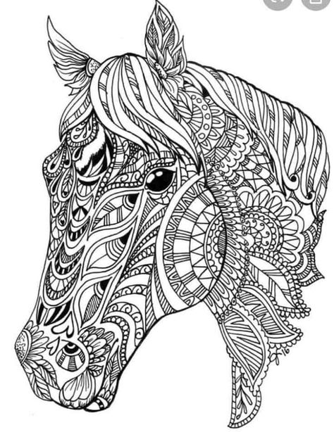 Zentangle Animals Art, Wall Art Mandala, Zentangle Animals, Tapestry Loom, Horse Coloring Pages, Detailed Coloring Pages, Art Mandala, Horse Coloring, Black And White Drawing