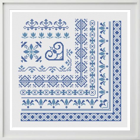 Cross Stitch Borders Corner, White Cross Stitch, Cross Stitch Sampler Patterns, Unique Cross Stitch, Wedding Cross Stitch Patterns, Cross Stitch Border Pattern, Cross Stitch Letters, Crochet Lace Pattern, Framed Cross Stitch