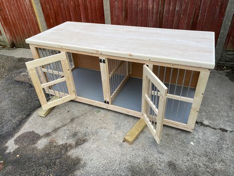 Indoor Dog Crate, Diy Bunny Cage, Kennel Diy, Indoor Dog Kennel, Wooden Dog Crate, Diy Dog Kennel, Dog Crates, Bunny Cages, Pine Plywood