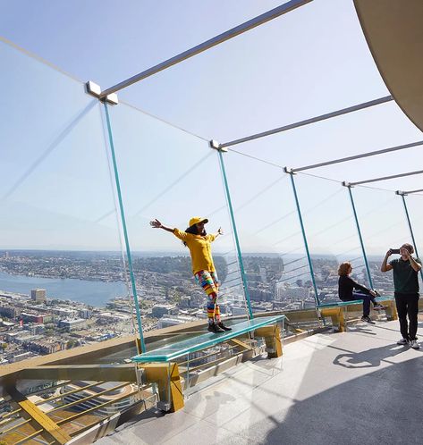 olson kundig redesigns seattle's space needle with all glass interiors Olson Kundig, Space Needle Seattle, Olympic Mountains, Observation Deck, Live Art, Frequent Traveler, Deck Design, Iconic Landmarks, Space Needle