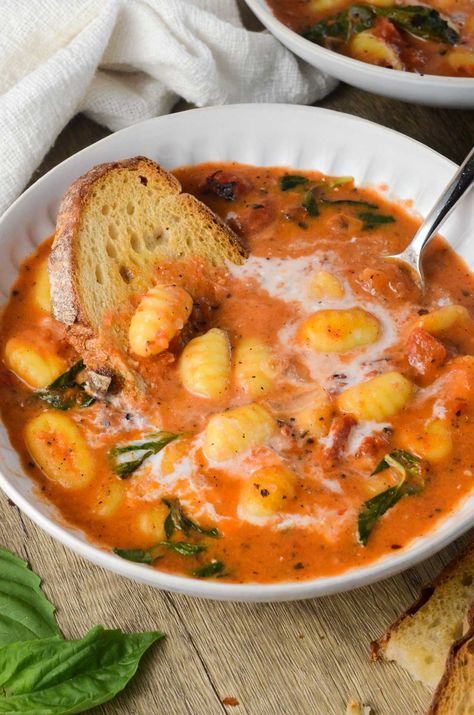 Creamy Tomato Gnocchi, Tomato Gnocchi Soup, Tomato Gnocchi, Gnocchi Soup, Pasta Soup, Fall Soups, Gnocchi, A Bowl, Soup And Salad