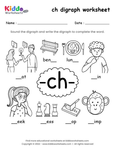 Ch Digraph, Phonics Lesson Plans, Ch Words, Digraphs Worksheets, Digraphs Activities, Consonant Digraphs, Cvc Words Kindergarten, Blends Worksheets, Word Family Worksheets