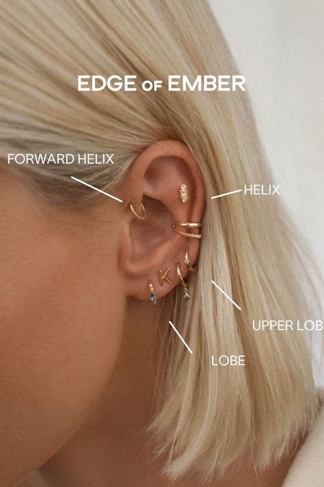 Trendy Ear Piercings, Piercings Cute, Ušný Piercing, Ear Stacking, Minimalist Ear Piercings, Different Ear Piercings, Ear Piercing Ideas, Ear Peircings, Ear Piercings Chart