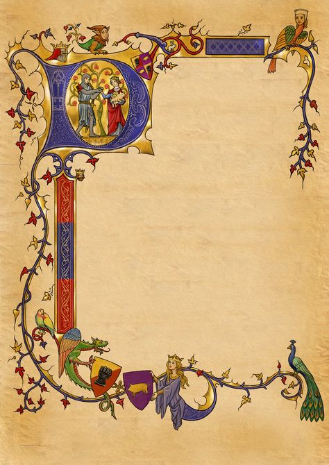 Illuminated letters Stary Papier, Illustrated Manuscript, Medieval Books, Medieval Wedding, Illumination Art, Book Of Kells, Book Of Hours, Medieval Manuscript, Illuminated Letters