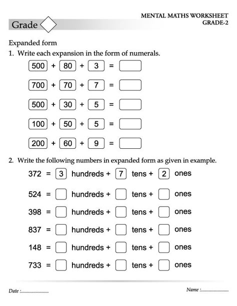 Expanded Form Math Worksheets Grade 2 504238 Expanded Form Math, Numbers In Expanded Form, Expanded Form Worksheets, Worksheet For Class 2, Third Grade Worksheets, Mental Maths Worksheets, Place Value Worksheets, Math Addition Worksheets, 3rd Grade Math Worksheets