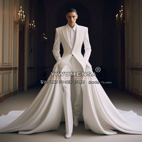 Smarter Shopping, Better Living! Aliexpress.com Wedding Suit With Train, Bridegroom Outfits For Wedding, Suit With Train, Royalty Outfits Men, Male Wedding Dress, Bridegroom Outfits, Prom Blazers, Groomsmen Tuxedos, Pearl Jacket