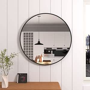 Umzodo 36 inch Large Black Round Mirror for Wall Decor, Brushed Metal Framed Circle Mirror for Bathroom, Vanity, Bedroom, Living Room, Entryway Decor Mirror For Bathroom Vanity, Black Round Mirror, Mirror For Wall, Vanity Bedroom, Mirror For Bathroom, Circle Mirror, Living Room Entryway, Round Mirror, Wall Mounted Mirror