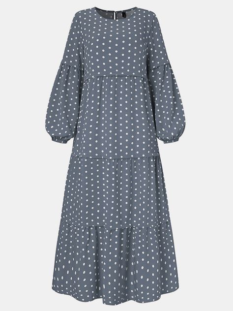 Cheap Summer Dresses, Polka Dot Maxi Dresses, Puff Long Sleeves, Custom Size Dresses, Multi Dress, Polka Dress, Women Maxi, Vestido Casual, Polka Dot Print