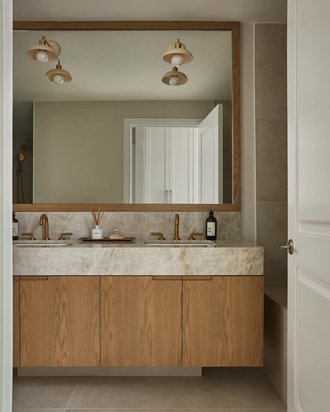 Double Sink Bathroom Vanity Ideas, Taj Mahal Countertops, Undermount Tub, Primary Ensuite, Bathroom Double Sink, Ensuite Vanity, Warm Wood Tones, Hotel Design Architecture, Yonge Street