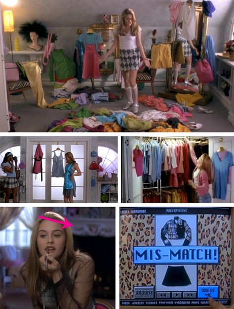 Cher's closet and outfit matching from CLUELESS Cher Bedroom Clueless, Cher Room Clueless, Cher Clueless Bedroom, Cher Horowitz Bedroom, Clueless Room, Clueless Bedroom, Clueless House, Cher Clueless Outfit, Clueless Closet