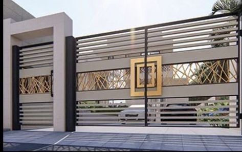 Modern Front Gate Design, Pagar Modern, Latest Gate Design, Iron Main Gate Design, Gate Design Ideas, Modern Main Gate Designs, درج السلم, Home Gate Design, Gate Wall Design