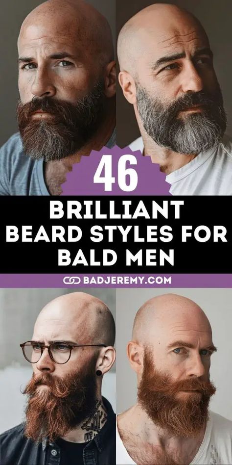 Beard And Bald Head, Bald Beard Glasses, Bald Beard Styles For Men, Bald And Bearded Men Style, Bald Men Beard Style, Hats For Bald Men, Bald Beard Styles, Bald Guys With Beards, Bald Man With Beard