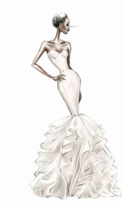 Model Art Drawing Fashion Sketches, Mermaid Dress Drawing, Gown Sketches Design, Wedding Gown Sketch, Bridal Fashion Illustration, Fashion Design Illustrations, Wedding Dress Drawing, Custom Wedding Dress Sketch, Silhouette Mode