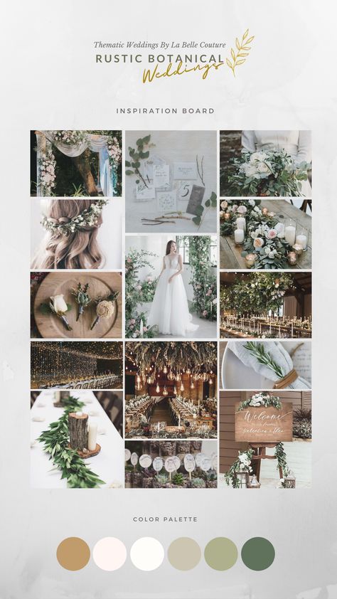 Wedding Themes Eucalyptus, Green Natural Wedding Theme, Natural Colour Wedding Theme, Earthy Tones For Wedding, Wedding Botanical Theme, Eucalyptus Wedding Mood Board, Light Boho Wedding Theme, Rustic Botanical Wedding Decor, Natural Themed Wedding