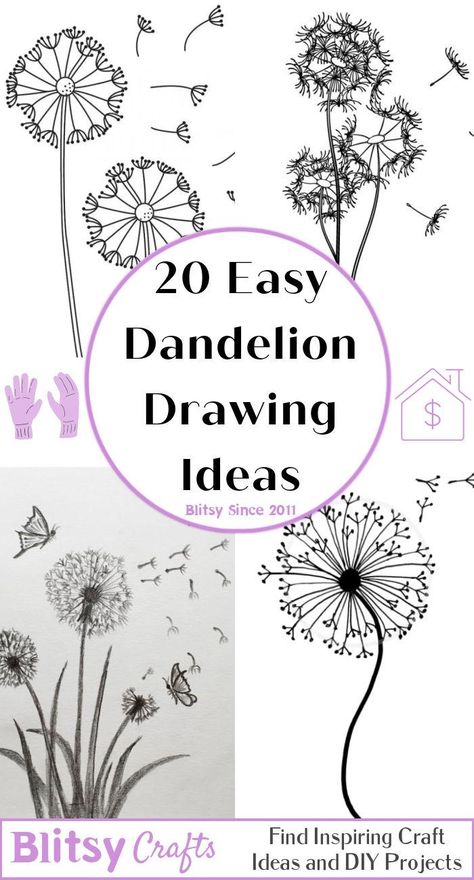 20 Easy Dandelion Drawing Ideas - How to Draw Draw A Dandelion, Dandelion Pictures, Dandelion Drawing, Sketch Outline, Simple Flower Drawing, Dandelion Painting, Pencil Drawings For Beginners, Dandelion Art, Doodle Art Flowers