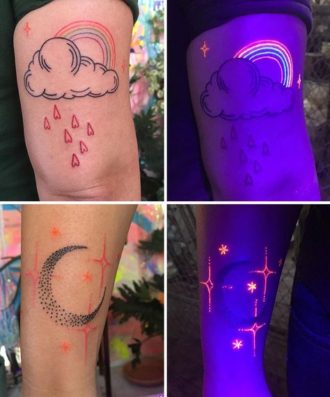 Uv Ink Tattoos, Black Light Tattoo, Glow Tattoo, Pikachu Tattoo, Neon Tattoo, Uv Tattoo, Web Tattoo, Light Tattoo, Alien Tattoo