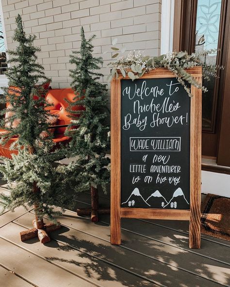 Baby Shower Chalkboard Sign, Shower Chalkboard Sign, Baby Shower Chalkboard, Chalkboard Baby, Adventure Baby Shower, Winter Wonderland Baby Shower, Baby Shower Woodland Theme, Christmas Baby Shower, Baby Prep