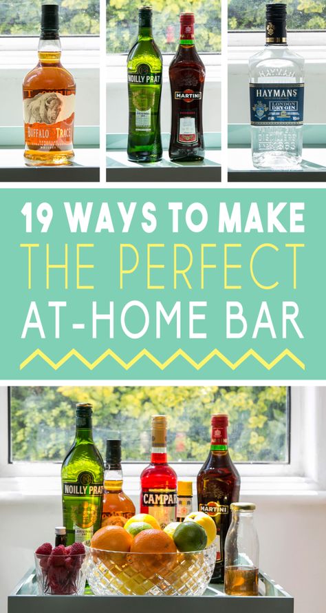 19 Ways To Make The Perfect At-Home Bar actually a good read. plus comes with some cocktail recipes. Bar Assessories Home, Indoor Bars For Home Luxury, Home Bar Set Up, Bar Set Up At Home, Custom Bars For Home, Home Bar Room Ideas, Bar Setup Home, Inside Bar Ideas, Bar Sitting Area In Home