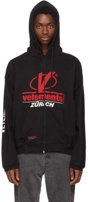 Vetements Black Double Weltschmerz Zip Hoodie Vetements Hoodie, Creative Inspiration, Fitness Inspo, Luxury Streetwear, Sleeve Cotton, Zip Hoodie, Mens Sweatshirts, Athletic Jacket, Sweatshirts