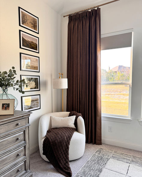 Step into your bedroom and encounter the todd brown curtain. With its excellent 100% light-blocking performance, it can keep you away from strong light distractions of the outside world. In this private space, the todd curtain is always by your side, bringing you comfort and peace of mind.        
📷IG：@the.cardinal.home

Style: TODD 
Color: Brown 
Header:Pinch pleat-triple
Lining:White Lining Bedroom With Brown Curtains, Bedroom Brown Curtains, Brown Curtains Living Room, Brown Curtains Bedroom, Brown Header, Bush House, Apartment Necessities, Velvet Bedroom, 2024 Bedroom