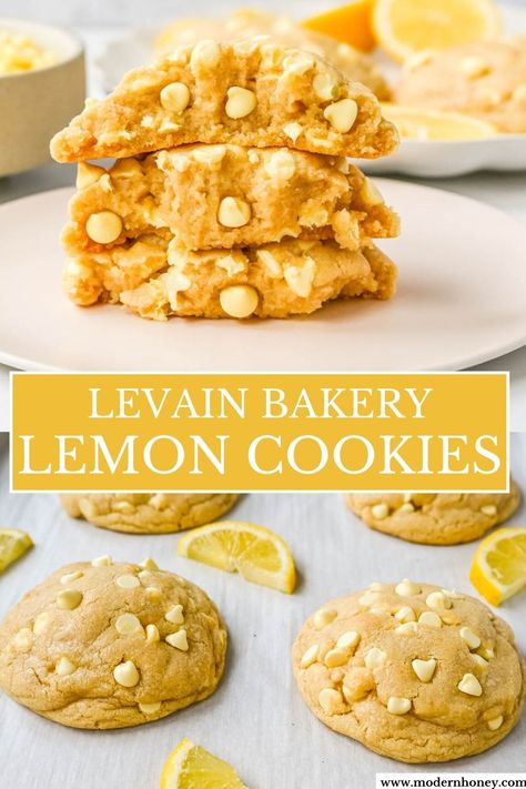 Levain Bakery Lemon Cookies Lemon Chips, Levain Cookie Recipe, Levain Cookies, Lemon Crinkle Cookies, Lemon Cookies Recipes, Levain Bakery, Lemon Sugar Cookies, Big Cookie, Spring Cookies