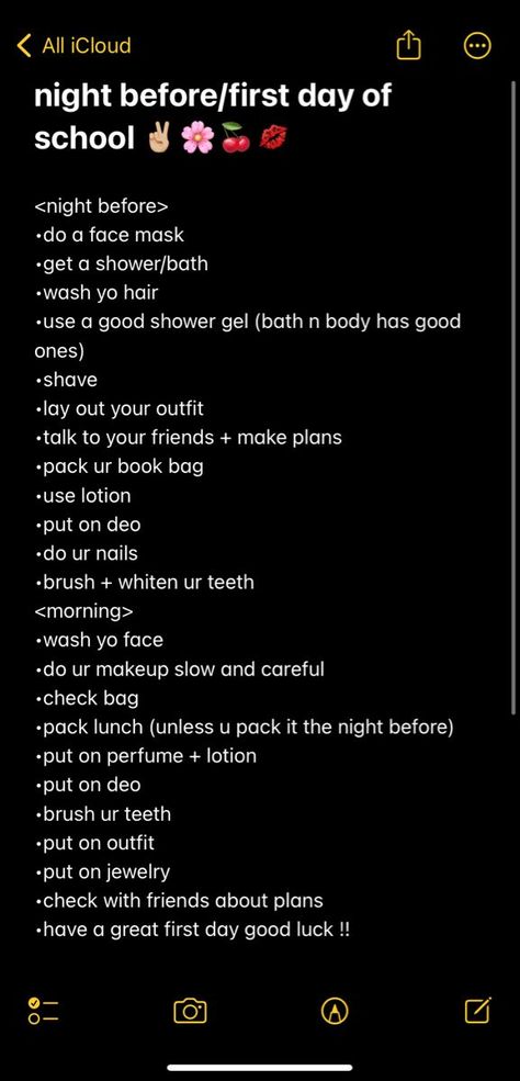 Back To School Routines High School, School Hygiene Essentials, Freshman Year School Supplies List, How To Prepare For School The Night Before, How To Prep For Back To School, High At School, School List Aesthetic, Back To School Stuff Highschool, Prepare For School Checklist