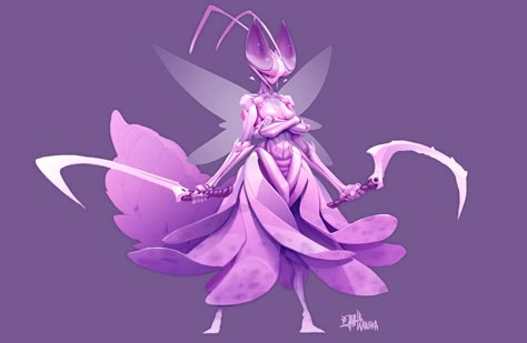 PinkMantis , Gary Vanaka on ArtStation at https://www.artstation.com/artwork/JXdNv Mantis Character, Insect Warrior, Grace Liu, Orchid Mantis, The Art Showcase, Character Design Challenge, Art Showcase, Alien Concept, Demon King Anime