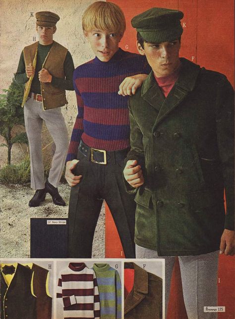 Boys' London Look Mod Style from a 1966 catalog. 1960s Mens Fashion, 1960s Fashion Mens, 60s Mens Fashion, 60s Fashion Trends, 60s Men, Ron Burgundy, Fashion 1960s, London Look, Boy London