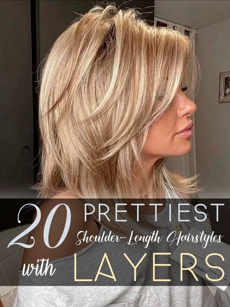 Hairstyles For Heavy Face, Medium Length Hair With Layers For Wavy Hair, Hairstyles Layers Medium Mid Length, Mid Shoulder Haircut, French Layered Haircut Medium, Shoulder Hairstyle Women Layers, Color Bone Length Hair With Layers, Off The Shoulder Haircut, Angled Bangstyle Hair Medium