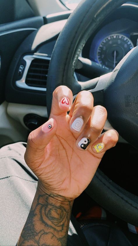 Gel Nail Designs For Men, Nail Designs Masculine, Buff And Shine Nails For Men With Art, Valentines Day Nails Men, Tomboy Nails Ideas Short, Nails For Studs, Nails Designs For Men, Reversible Tattoos, Stud Nail Ideas