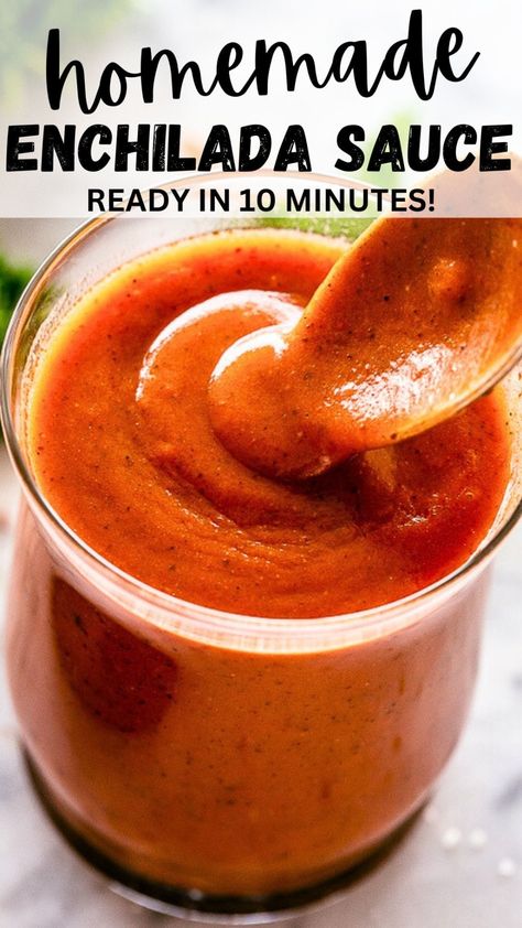 Made with spicy chili powder and fragrant cumin, you only need a few simple pantry ingredients to make this bold and rich homemade Enchilada Sauce that comes together in just 10 minutes! When you see how easy it is to make homemade enchilada sauce, you'll never use store-bought sauce again. Enchilada Sauce From Tomato Sauce, Home Made Enchiladas Sauce, Mild Enchilada Sauce Recipe, Enchiladas With Chili Sauce, Wet Burrito Sauce, Diy Enchilada Sauce, Homemade Enchilada Sauce Easy, Recipe For Enchilada Sauce, Enchalada Sauce