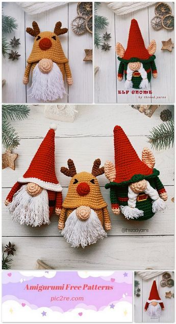 Amigurumi Christmas Gnomes Collection Free Pattern - Amigurumi Free Patterns Christmas Crochet Patterns Knitting & Tools, Free Crochet Pattern For Gnomes, Crochet Gnomes Free Pattern Easy, Crochet Gnomes Pattern, Holiday Amigurumi, Crocheted Gnomes, Crochet Gnomes Pattern Free, Crochet Gnomes, Gnome Amigurumi