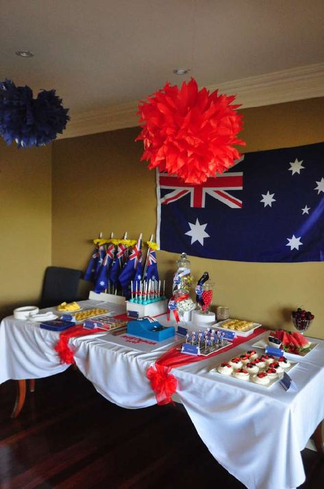 Australia Day Party Ideas | Photo 1 of 13 Australia Party Ideas, Australia Theme Party Decoration, Australia Leaving Party, New Zealand Party Theme, Australia Party Decorations, Australia Birthday Party, Australia Themed Party, Australia Day Decorations, Around The World Party Ideas For Adults