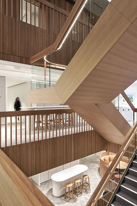 Atrium Stairs, Architecture Staircase, Commercial Stairs, Staircase Lighting Ideas, Yabu Pushelberg, Northern Star, Commercial Office Space, Stairs Architecture, Australian Interior Design