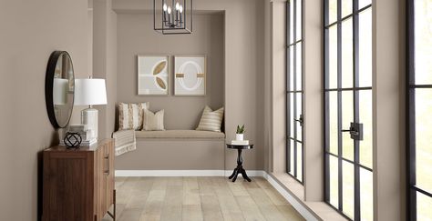 Brown Natural Nook | Classic, Cozy & Inviting Hallway | Behr Interior Paint Behr, Behr Color Palettes, Entryway Colors, Hallway Paint Colors, Hallway Paint, Beige Paint Colors, Behr Colors, Behr Paint Colors, Behr Paint