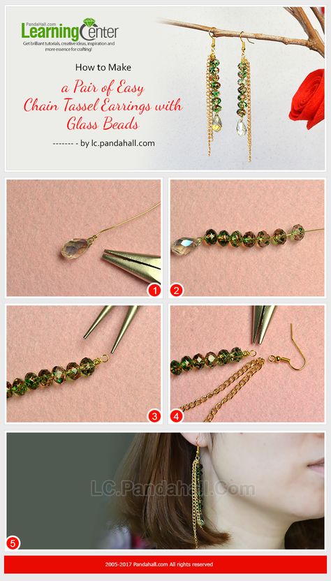 How to Make a Pair of Easy Chain Tassel Earrings with Glass Beads Adjustable Beaded Earrings With Beaded Chain For Festivals, Diy Chain Earrings, Cheap Beaded Chain Drop Earrings, Trendy Tassel Earrings With Dangling Beads, Chain Earrings Dangle Diy, Metal Beaded Chain Dangle Earrings, Diy Tassel Earrings, Anting Manik, Diy Earrings Easy