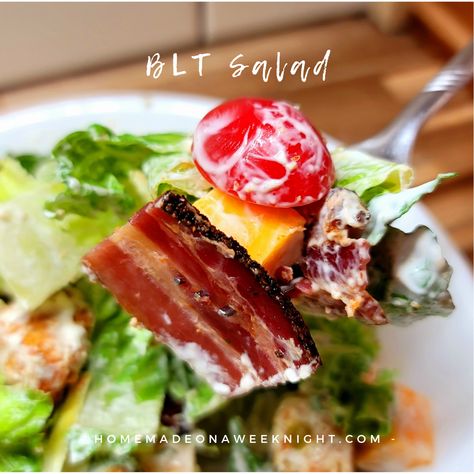 BLT Salad - Homemade on a Weeknight Creamy Garlic Dressing, Turkey Pinwheels, Salad Homemade, Cranberry Turkey, Blt Salad, Croutons Homemade, Feta Pasta, Veggie Dip, Creamy Garlic