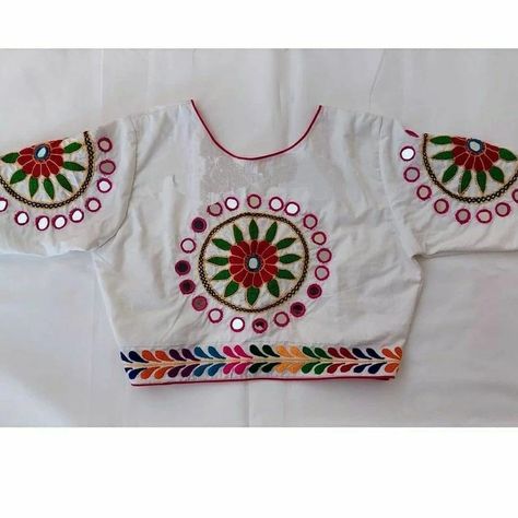 Rabari Embroidery Blouse, Gamthi Work Blouses, Rabari Work Blouse, Handwork Blouse, Mirror Work Blouse Design, Kutch Work Designs, Mirror Work Blouse, Cutwork Blouse Designs, Hand Work Blouse