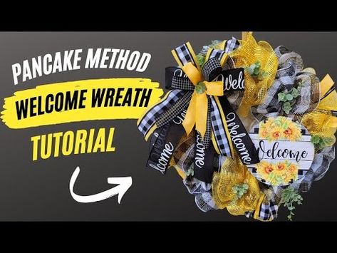 (459) PANCAKE WREATH DIY TUTORIAL | How To Make A Deco Mesh Pancake Wreath | Step By Step Wreath Making - YouTube Pancake Wreath Ideas, Pancake Style Wreath, 21 Inch Deco Mesh Wreath Tutorial, Deco Mesh Pancake Wreath, Pancake Method Wreath, Diy Mesh Wreath Tutorial Step By Step, Pancake Wreath Tutorial, Fall Mesh Wreaths Diy, Step By Step Wreath