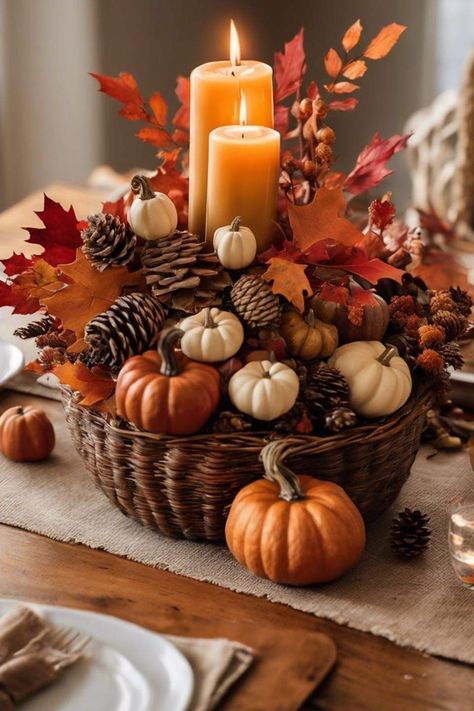 Centerpieces For Fall Party, Autumn Fall Decorations, Autumn Table Display, Autumn Decorating Diy, Fall Party Ideas Decoration, Fall Table Centerpieces For Home, Fall Decor Ideas For The Home, Autumn Party Ideas, Autumn Decorations Diy