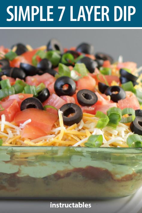 Easy 7 Layer Dip, Seven Layer Bean Dip, Seven Layer Taco Dip, Lunch Entrees, 7 Layer Bean Dip, Cookout Dishes, 7 Layer Taco Dip, Layered Taco Salads, 7 Layer Dip Recipe