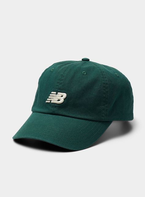 Accessories > Men > Hats, Caps & Tuques New Balance - Embroidered-logo dad cap New Balance   New Balance at Simons 100% cotton Rigid, curved visor Strapback with a metallic buckle Men Casual Accessories, Trendy Caps Men, Green Cap Outfit, Kangol Hats Men, Mens Baseball Cap Outfit, Cap Aesthetic, Baseball Hat Men, Diy Hat Rack, Streetwear Caps