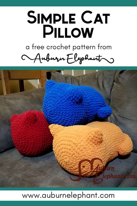 Simple Cat Pillow - Auburn Elephant Crochet Cat Cushion Free Pattern, Crochet Heart Cat Pattern Free, Crochet Cute Pillow Free Pattern, Crochet Cat Cushion, Crochet Pillows Free Pattern, Crochet Fun Pillow Pattern Free, Crochet Cat Squishmallow, Small Crochet Pillow Free Pattern, Crochet Patterns For Pillows