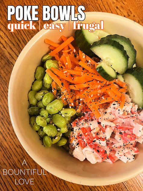 Crab Poke Bowl, Artificial Crab, Crowd Pleasers Recipes, Tuna Poke Bowl, Seaweed Snacks, Spicy Tuna, Quick Easy Dinner, Pickled Red Onions, Poke Bowl