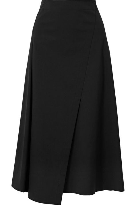 Wrap-Effect Skirt | Skirt Soiree, Satin Skirt Outfit Classy, Midi Black Skirt, Black Cotton Skirt, Satin Skirt Outfit, Tall Skirt, Classy Skirts, Plain Skirt, Midi Skirt Black